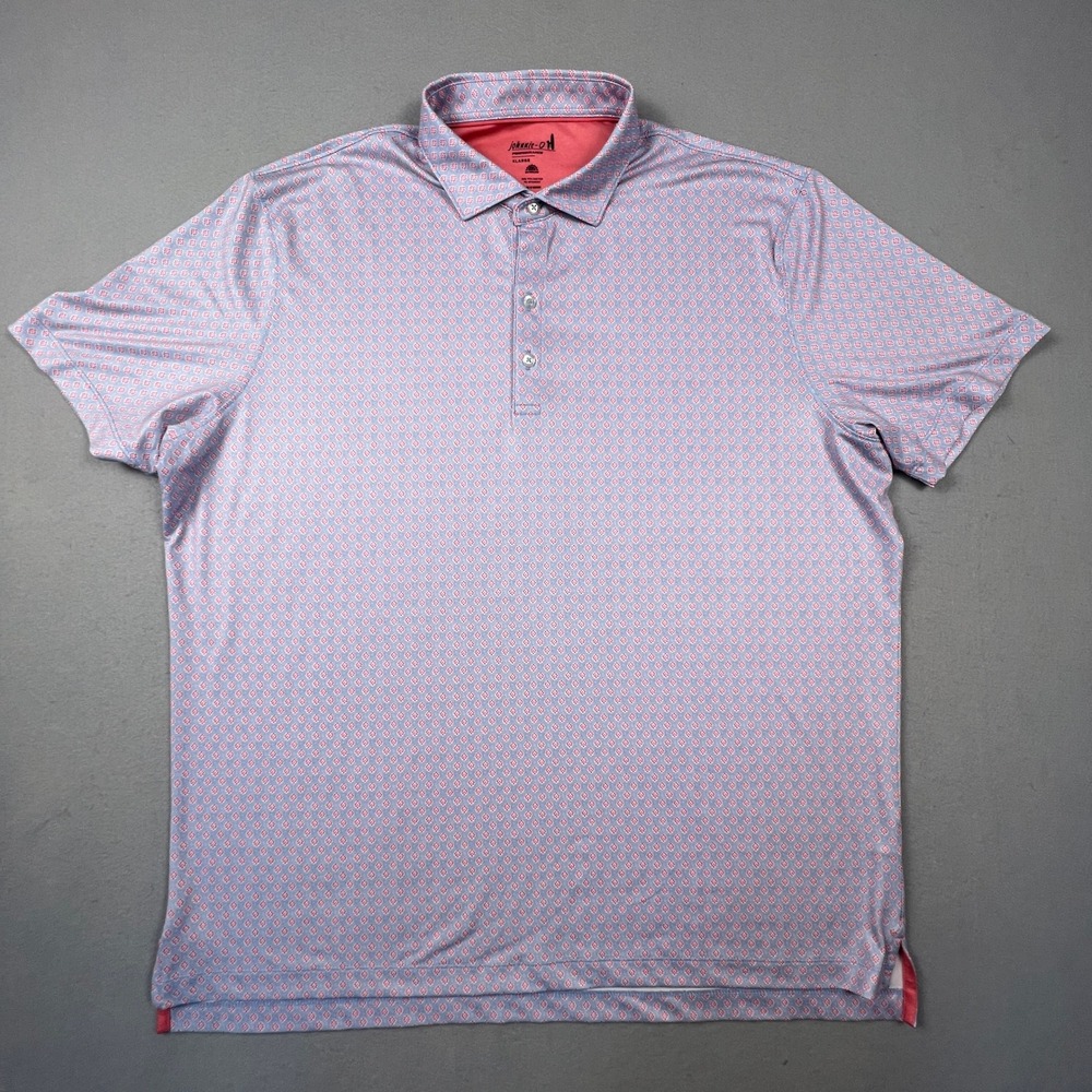 Johnnie-O Performance Polo Shirt Mens XL Blue Coral Geometric Golf Prep Sport